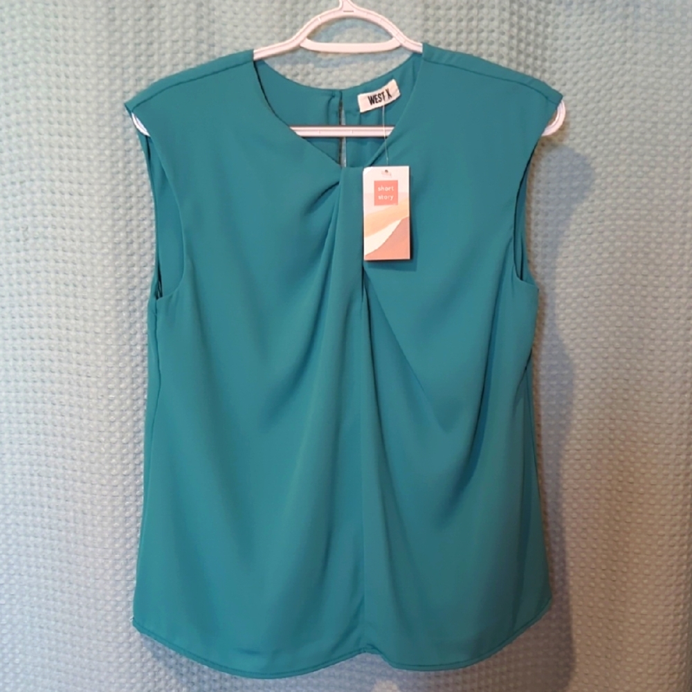 NWT SZ XSP West Kei Women's Turquoise Sleeveless Keyhole Front& Back Top